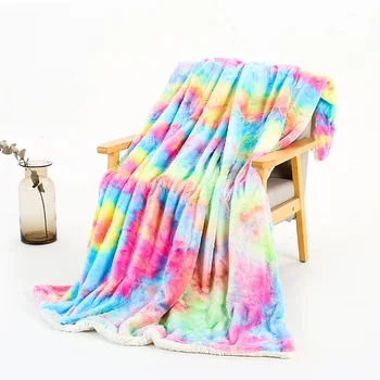 Tie-dye gradiente de arco-íris cobertor Macio, Fofo Cobertor Fuzzy Sherpa Plush Cozy Peles Jogar Mantas para Sofá Cadeira Decorativa