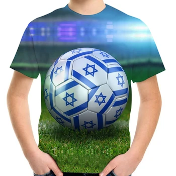 Verão 4-20Y Filhos de Futebol T-Shirt de Futebol do Fogo da Terra de Israel Impressão Bandeira Menino Menina Legal Camisa de T de Crianças de Aniversário do Bebê Camisetas, Tops
