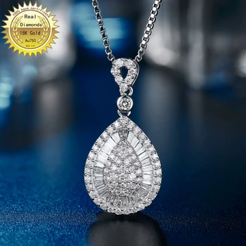 100% de ouro branco 18 quilates de diamante natural colar todo o uso de 0,5 ct diamond e tenha o certificado código h001