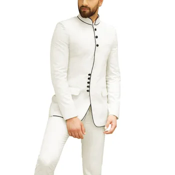 Branco Mans Ternos Para Casamento Slim Fit Noivo Smoking Feito Melhor Homem Blazers, Vestidos de Baile, Jantar Ternos 2Pieces(Casaco+Calça)
