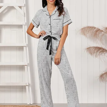 Foply Mulheres Conjuntos de Pijamas de Verão 2Pcs de Manga Curta + Calça Calças de Ternos de roupa de dormir em Casa Roupas Confortáveis Feminino Homewear