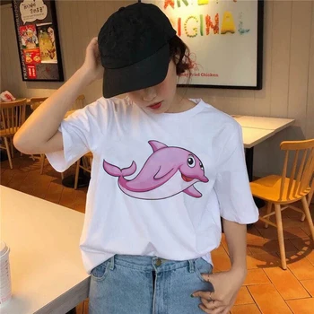 Verão senhoras manga curta Harajuku gráfico t-shirt Bonito dos desenhos animados Dolphin imprimir t-shirt de senhoras casual e funny t-shirt