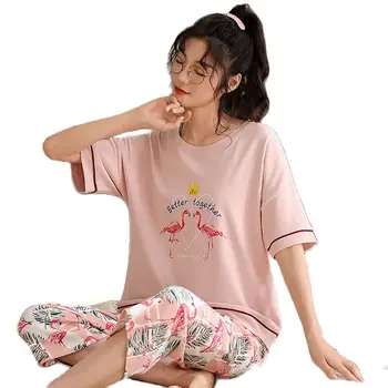 Home roupas para mulheres pijamas de manga curta, conjuntos de verão, 100% algodão pijama femme pijamas de mulheres do pijama para meninas