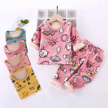 Bebê roupa para Crianças, roupa interior do Cartoon Outono de Crianças Roupas de Inverno Mais Quente de Veludo Engrossado Calças de Meninas' pijama