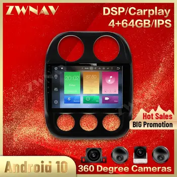 360Cameras Tela IPS Para Jeep Compass 2010 2011 2012 2013 2014 2015 2016 Android 10.0 Multimédia Leitor de Áudio, Gravador de Rádio