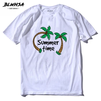 BLWHSA Praia de Verão da Árvore de Palma Impresso Homens Verão T-shirt de Fitness e Casual T-Shirt de Algodão de Manga Curta Camiseta Masculina Personalidade Tops