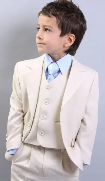 Personalizado longo branco de estilo Tailcoat Garoto Colarinho Entalhe Crianças smoking de Casamento de acordo com Meninos Vestuário(Casaco+Calça+Laço+Colete) G888