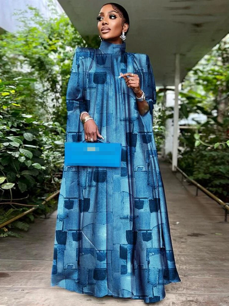 Plus Size Africana de Impressão Vestidos para Mulheres 2023-se Dashiki, Patchwork Plissado Vestidos de Festa Noite Elegante Roupa de Natal Manto