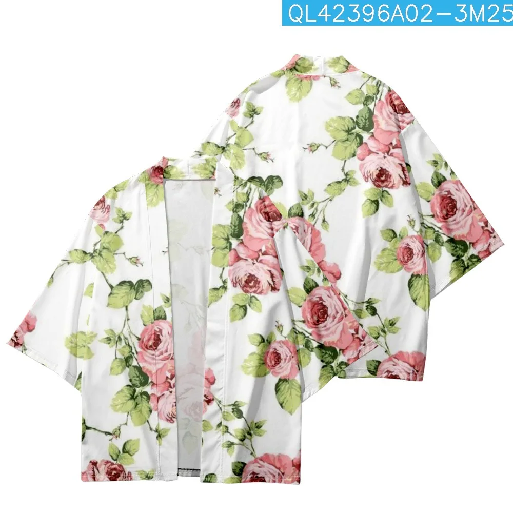 2022 Verão Tradicional Praia De Flores De Impressão Quimono Streetwear Homens Mulheres Cardigan Haori De Moda Asiática Roupas