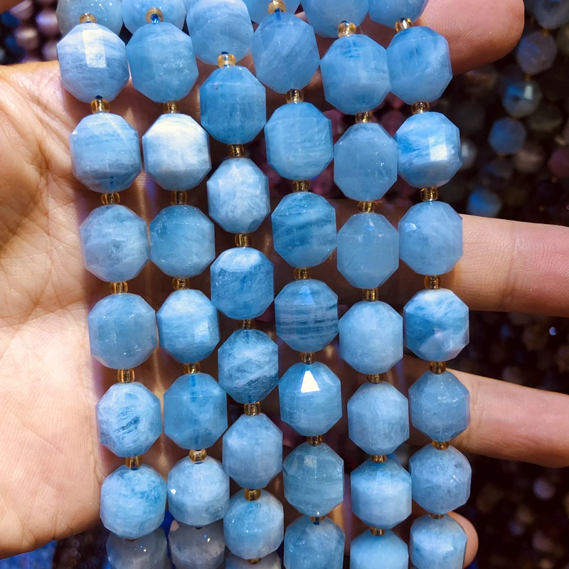 Atacado Natural Azul Aquamarine Esferas de Mão de Corte Esferas de 10mm Lapidado Jóia de Pedra Solta Grânulos para a fabricação de jóias,1string 15.5