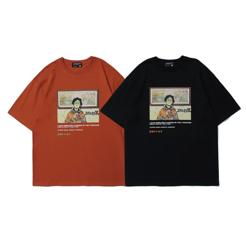 Hip Hop e Streetwear dos Homens T-Shirt Kanji Japoneses de Anime Menino Impresso Camisetas Casais Tops Harajuku Casual Solta de Algodão T-Shirts