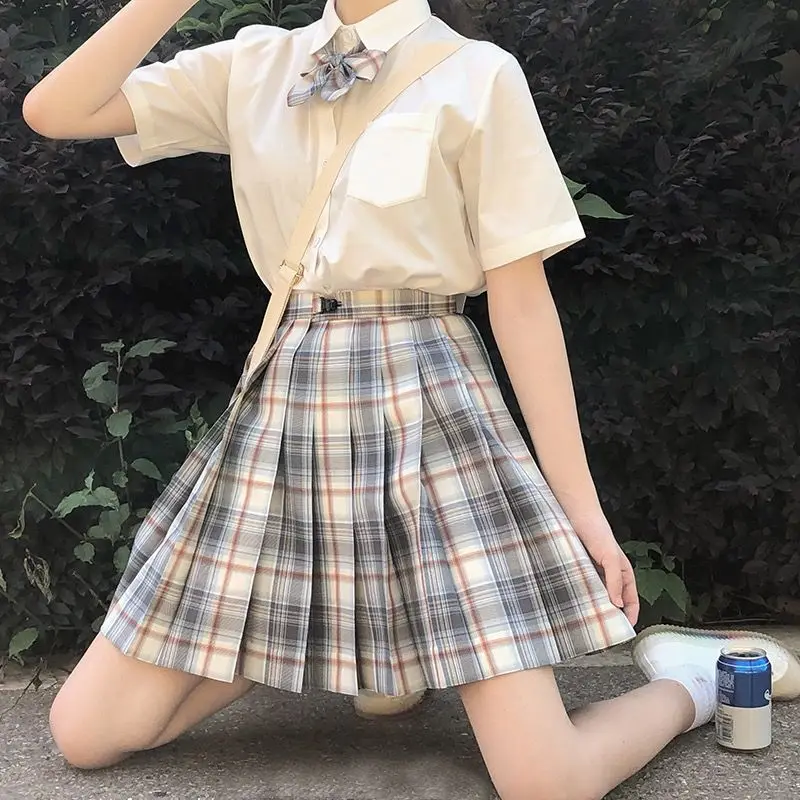 Verão do sexo Feminino Punk Saia casual feminina Xadrez saias plissadas estudantes de moda de Harajuku kawaii cintura alta a linha Gótica saia
