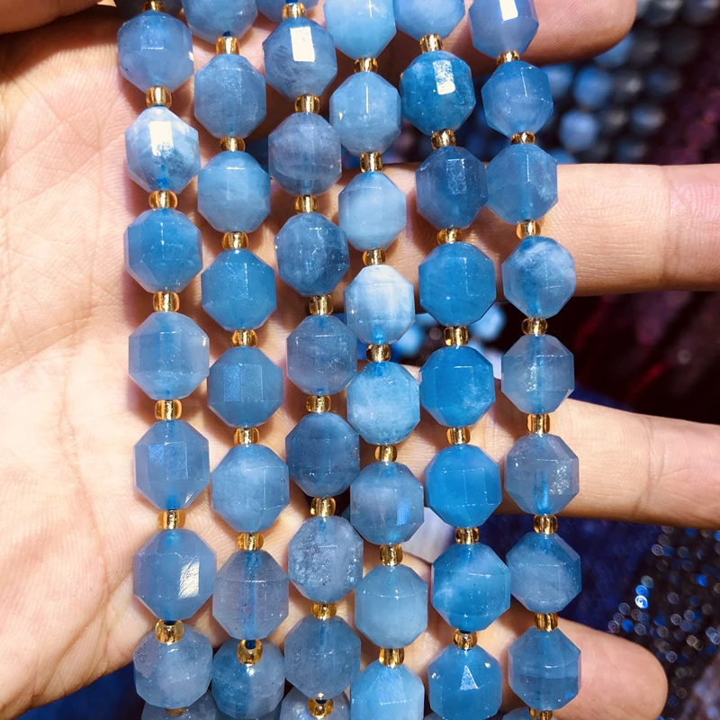 Atacado Natural Azul Aquamarine Esferas de Mão de Corte Esferas de 10mm Lapidado Jóia de Pedra Solta Grânulos para a fabricação de jóias,1string 15.5