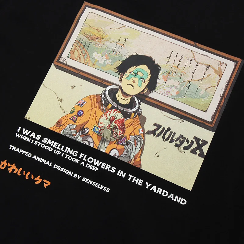 Hip Hop e Streetwear dos Homens T-Shirt Kanji Japoneses de Anime Menino Impresso Camisetas Casais Tops Harajuku Casual Solta de Algodão T-Shirts