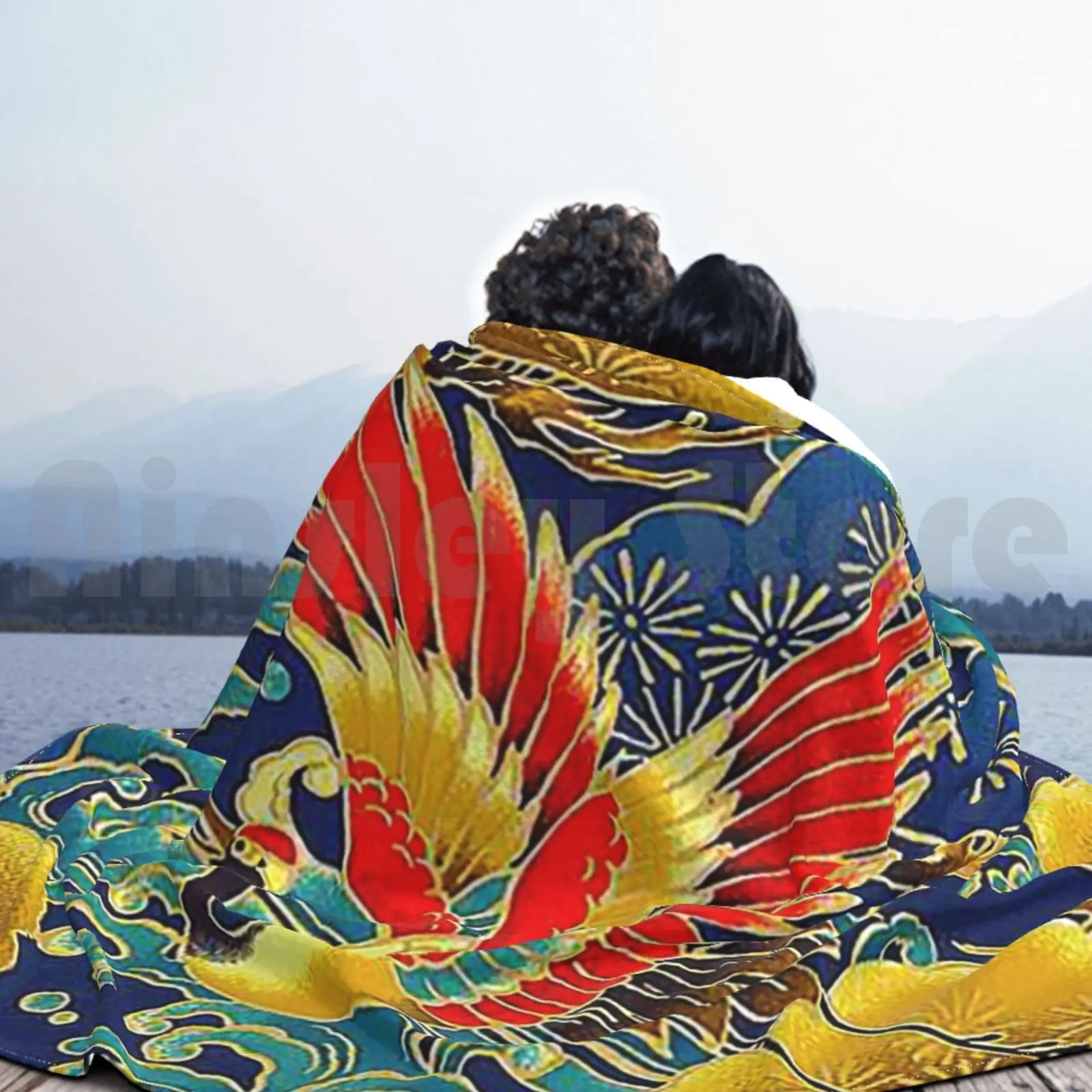 Kimono Detalhe De 10 De Manta Para Sofá-Cama De Viagem De Ouro Heron Cegonha Quimono Japonês