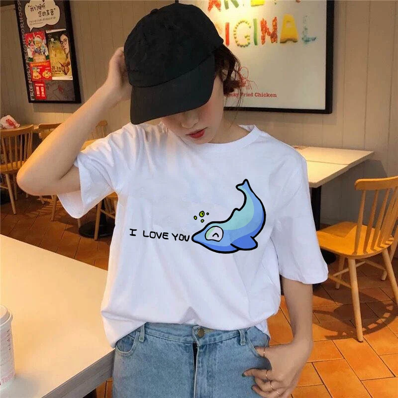 Verão senhoras manga curta Harajuku gráfico t-shirt Bonito dos desenhos animados Dolphin imprimir t-shirt de senhoras casual e funny t-shirt